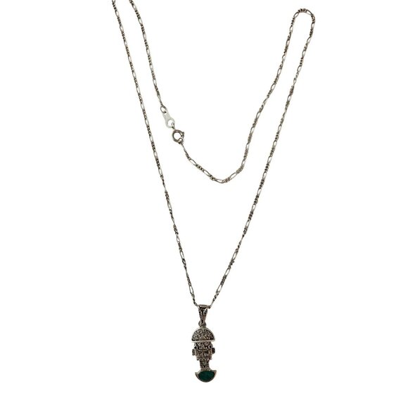 950 Sterling Silver Tumi Pendant Necklace Figaro-Style Chain 20